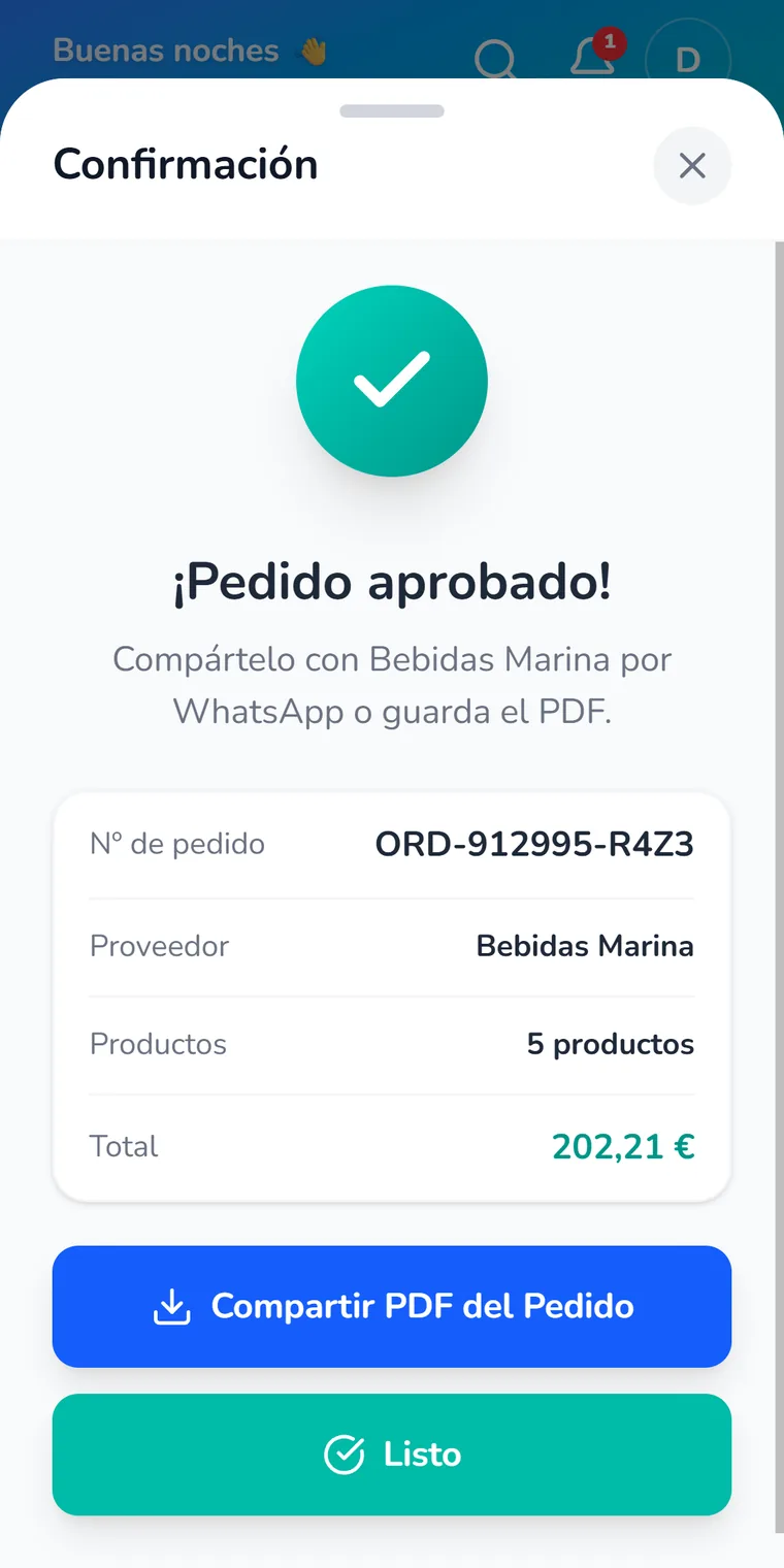 Pedido aprobado con su resumen