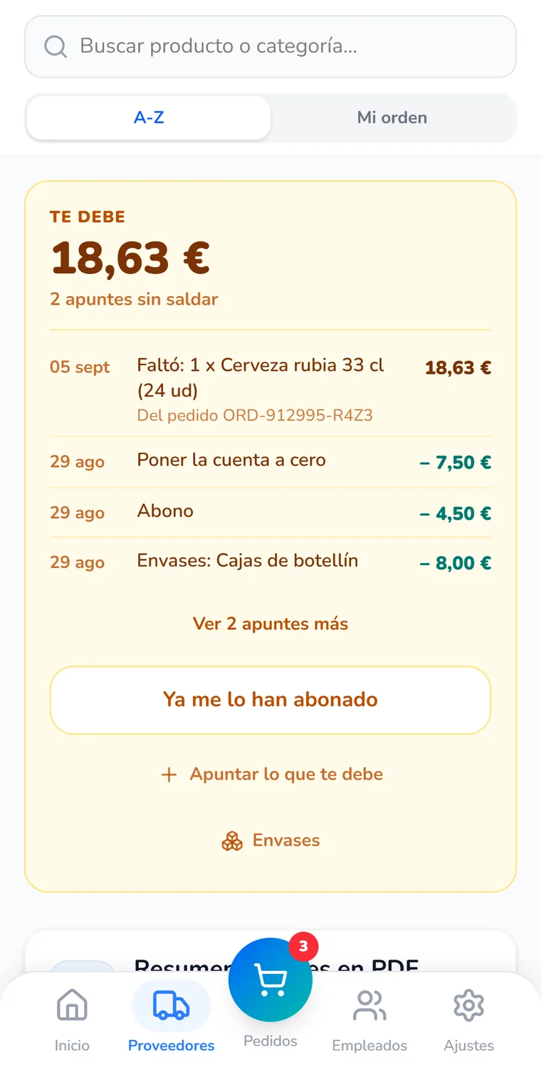 Cuenta del proveedor con lo que te debe