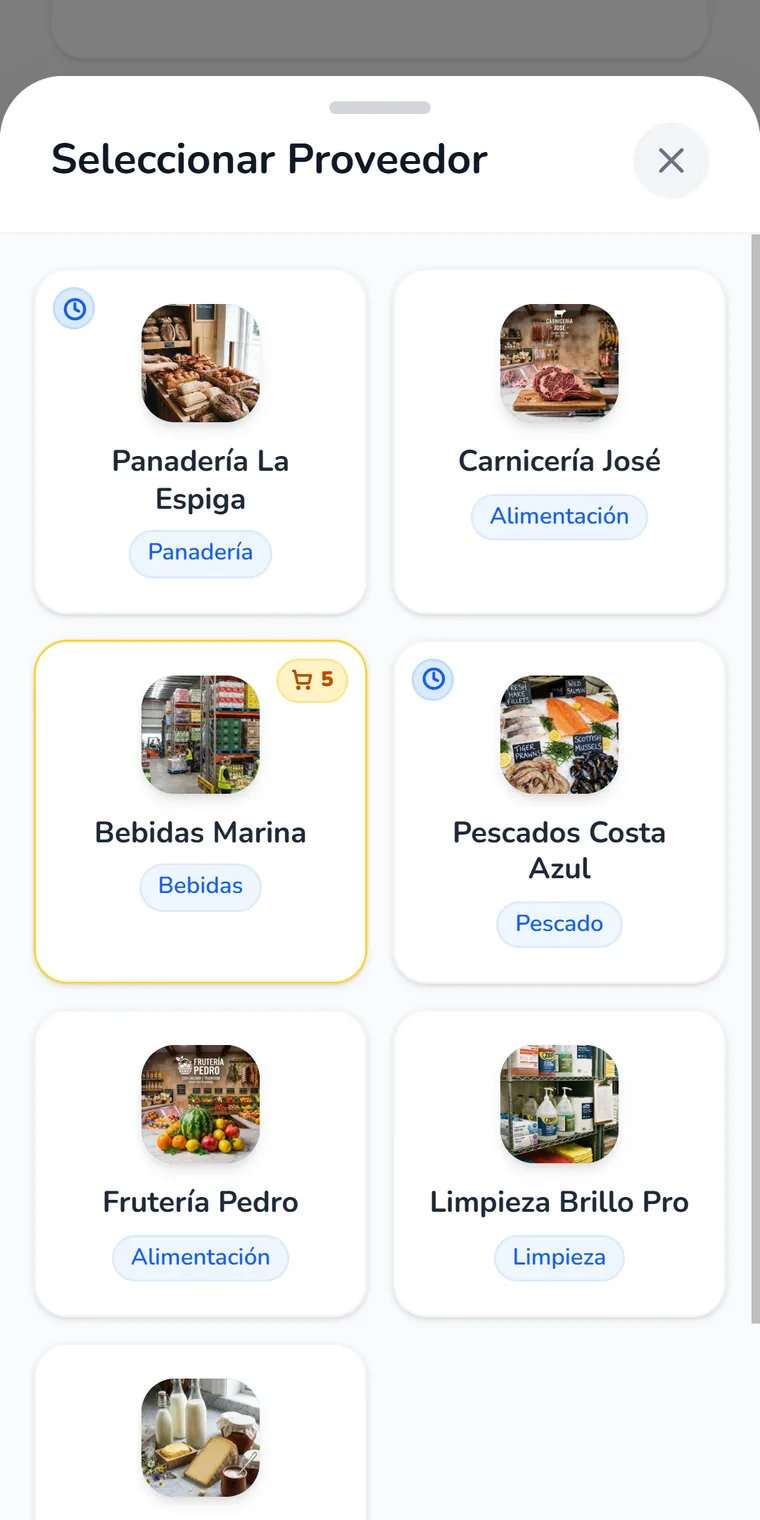 Elegir proveedor al crear un pedido