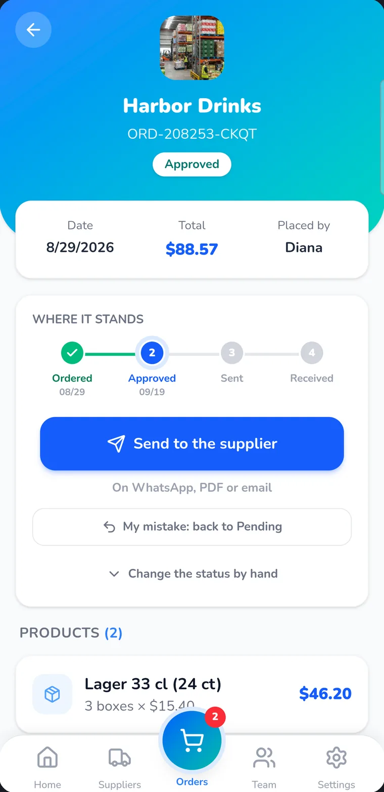 Order confirmed, ready to send over WhatsApp, PDF or email