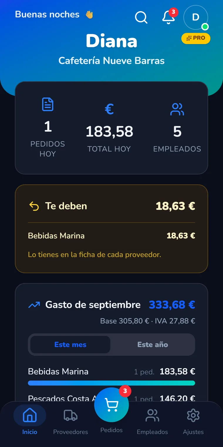 ProveeGo en modo oscuro